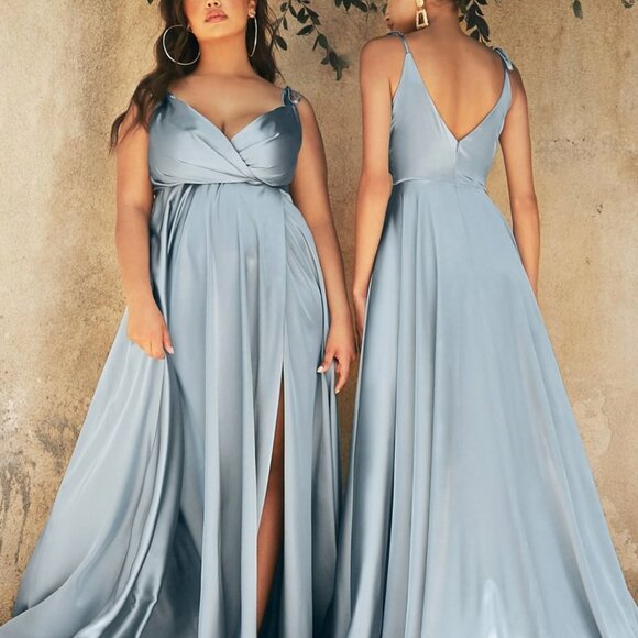 MAUVE FLOWY SATIN A-LINE Evening Party Prom Wedding Formal DRESS GOWN CD105 - Picture 5 of 8